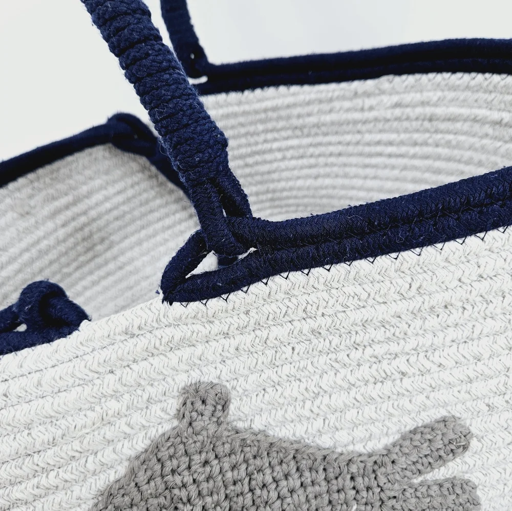 Woven Cotton Rope Shark Basket Tote Beach Bag Toy Storage Coastal